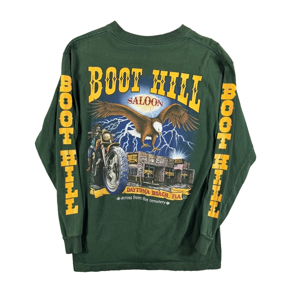 Vintage Boot Hill Saloon Shirt Mens Large Green Long Sleeve Daytona Eagle 1995